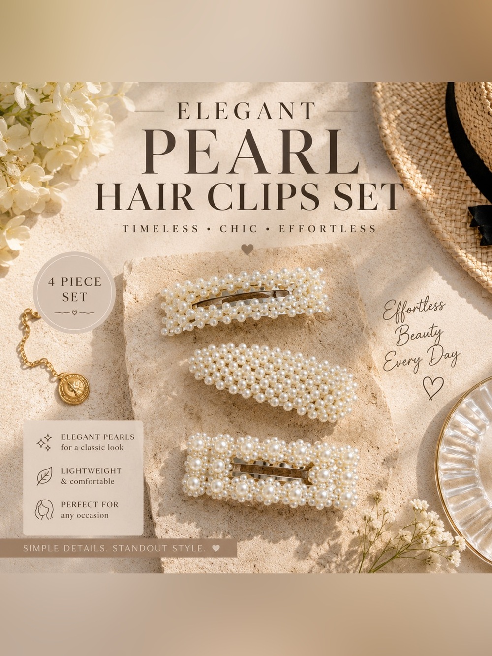 Elegant Pearl Hair Clips Set | Chic Pearl Barrettes | Bridal • Coastal Boutique - Picture 2 of 2